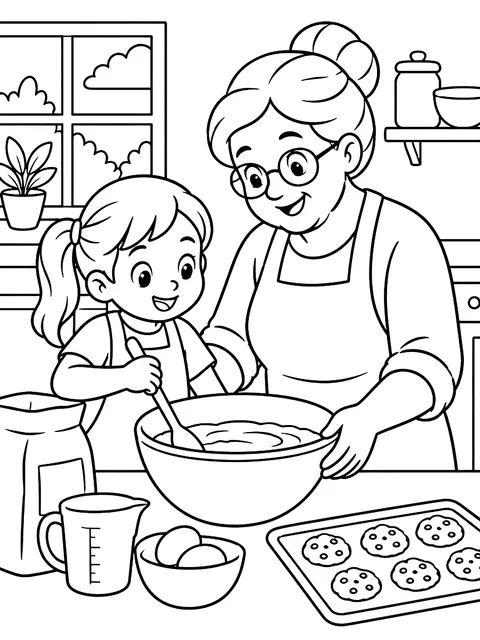 Baking with grandma coloring page
