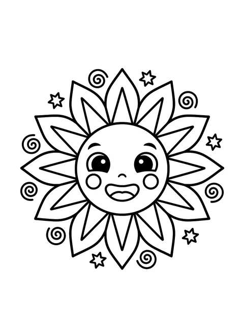Easy Sun mandala coloring page