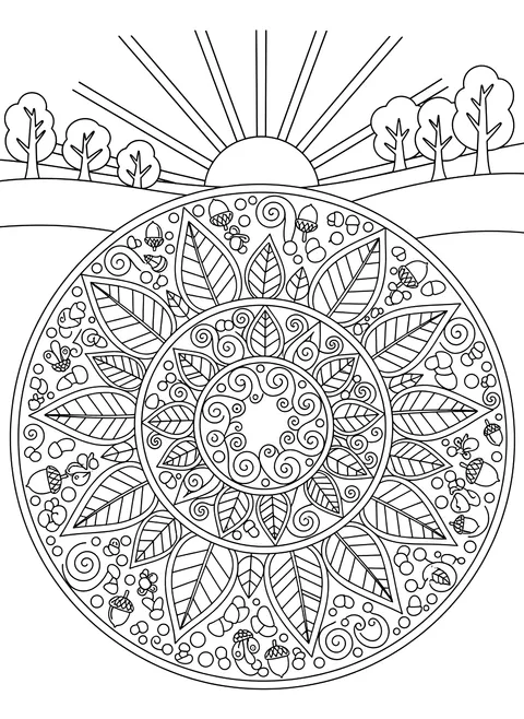 Leaf mandala coloring page