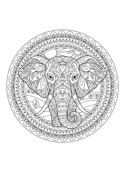 Elephant mandala coloring page