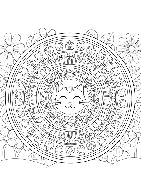 Cat mandala coloring page