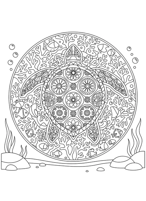 Sea turtle mandala coloring page