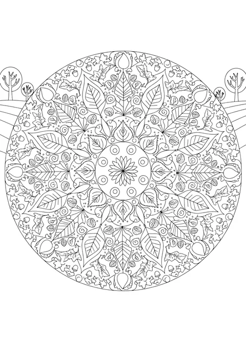 Autumn leaves mandala coloring page