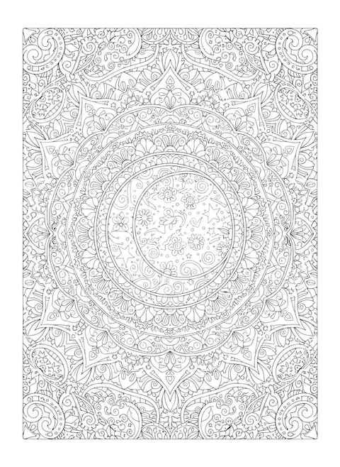Detailed Moon and stars mandala coloring page