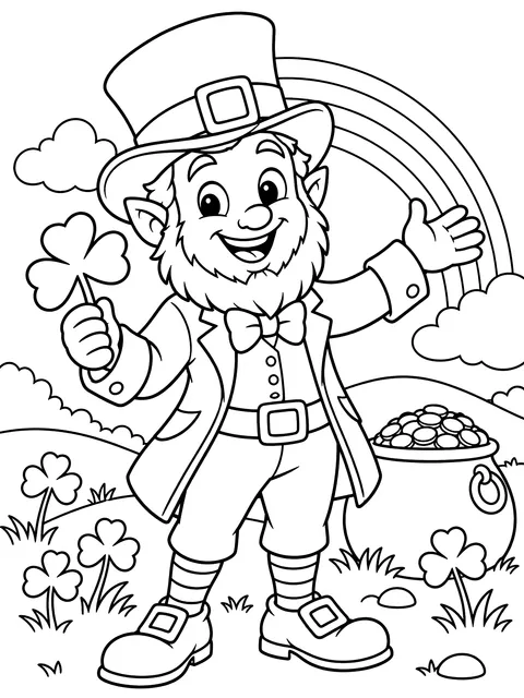 Friendly leprechaun coloring page