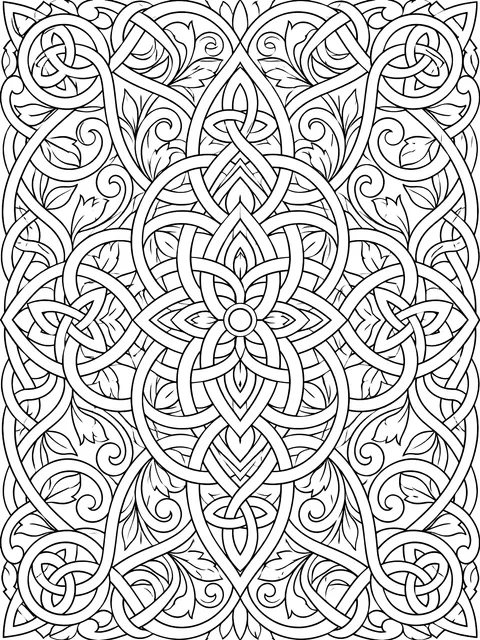 Detailed Celtic knot pattern coloring page