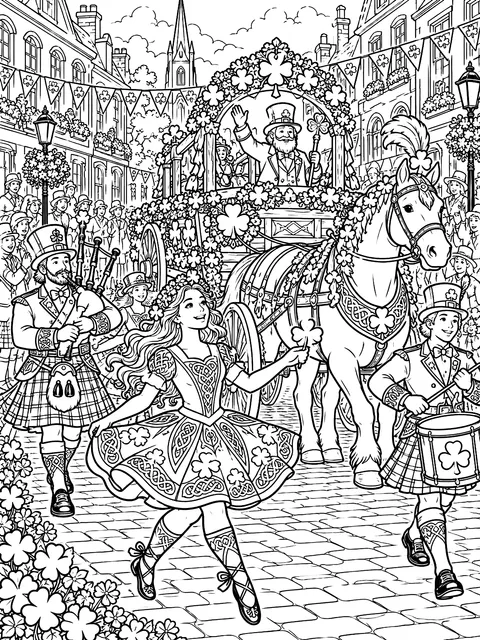 Detailed St. Patrick's Day parade coloring page