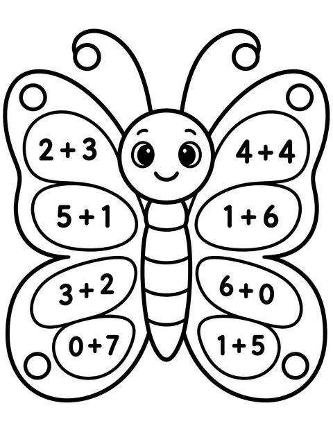 Easy Addition within 10 butterfly coloring page