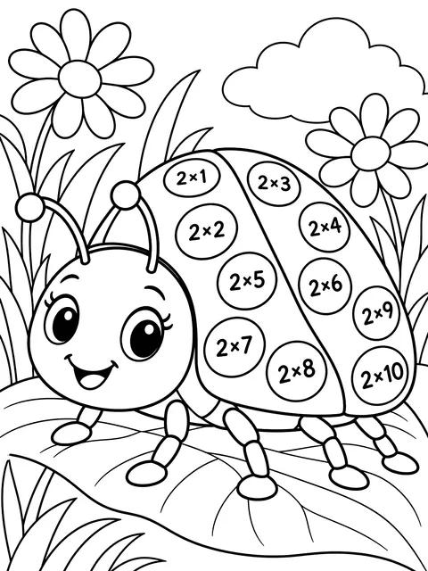 Multiplication by 2 ladybug coloring page