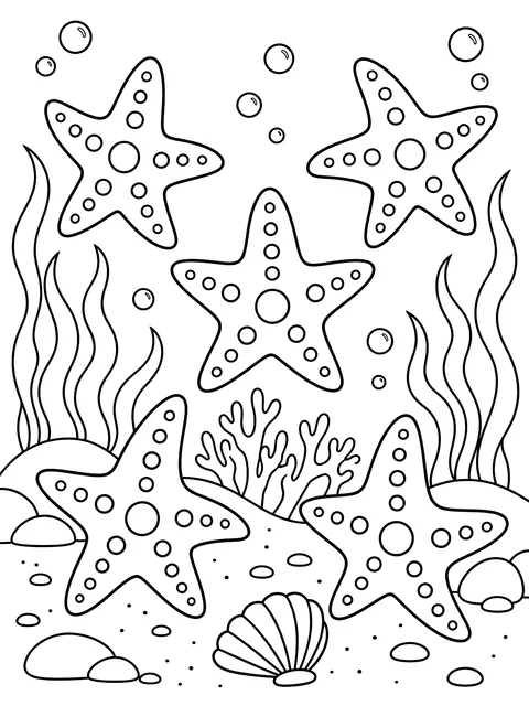 Multiplication by 5 starfish coloring page
