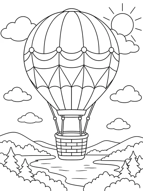 Subtraction within 20 hot air balloon coloring page