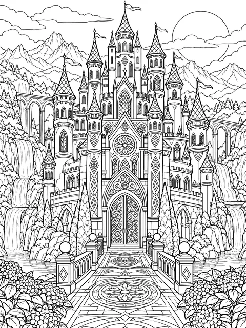 Detailed Mixed multiplication castle coloring page