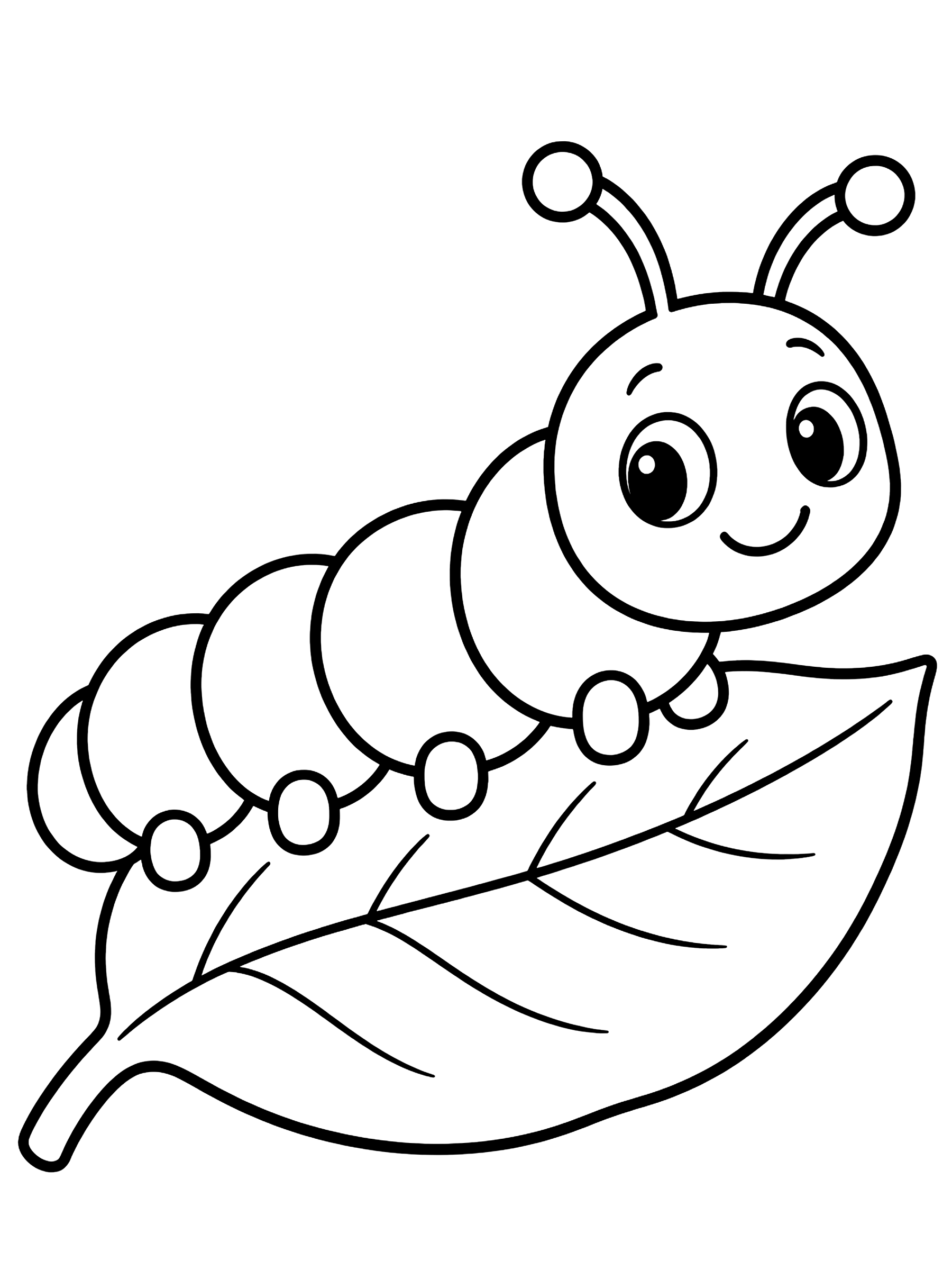 Easy Caterpillar on a leaf coloring page