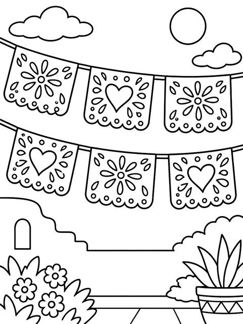 Papel picado banners coloring page