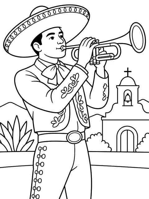 Mariachi trumpet player coloring page
