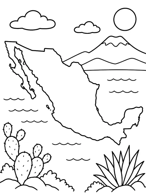 Map outline of Mexico coloring page
