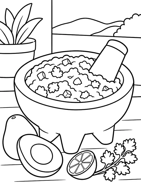 Guacamole in a molcajete coloring page