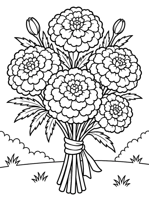 Marigold bouquet coloring page