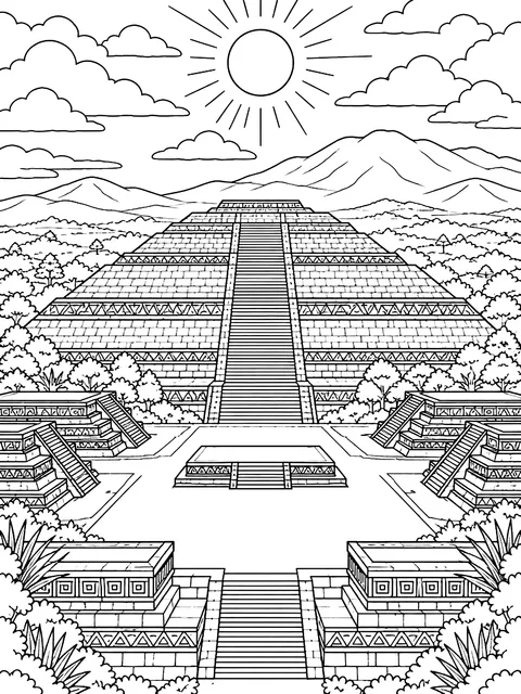 Detailed Pyramid of the Sun at Teotihuacan coloring page
