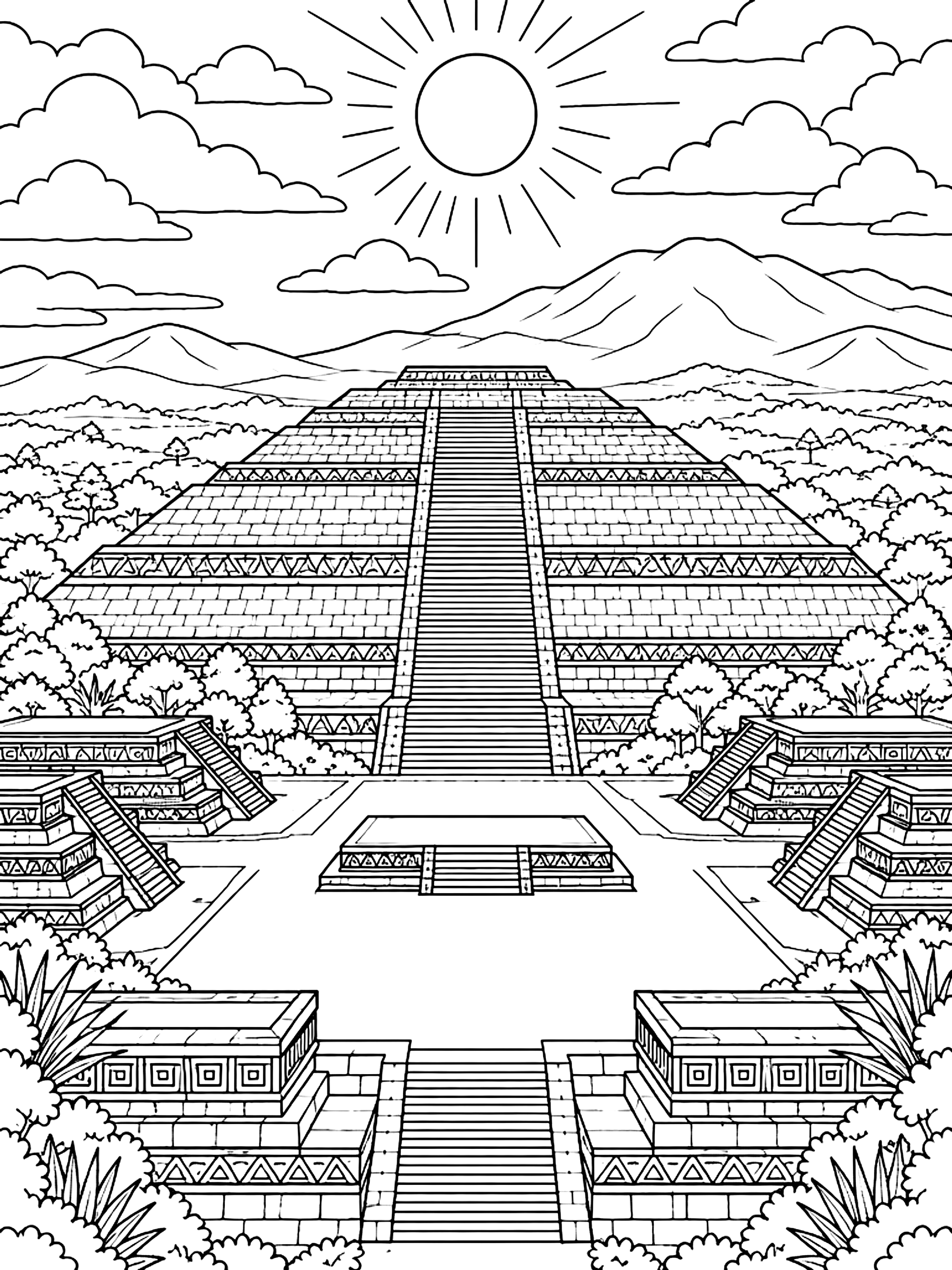 Detailed Pyramid of the Sun at Teotihuacan coloring page