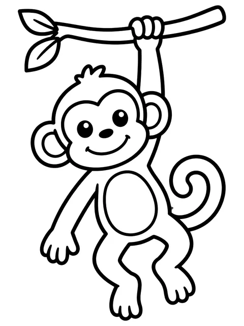 Easy Monkey hanging by one arm coloring page