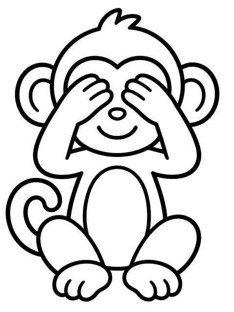 Easy Monkey covering its eyes coloring page