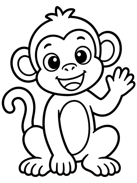 Easy Monkey waving coloring page
