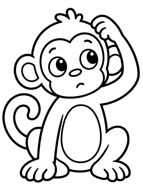 Easy Monkey scratching its head coloring page