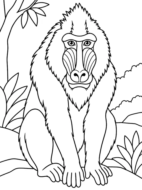 Mandrill with its colorful face coloring page