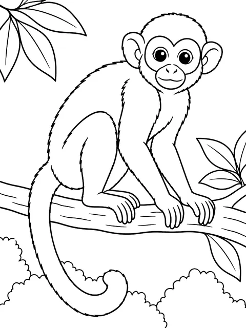 Squirrel monkey on a branch coloring page