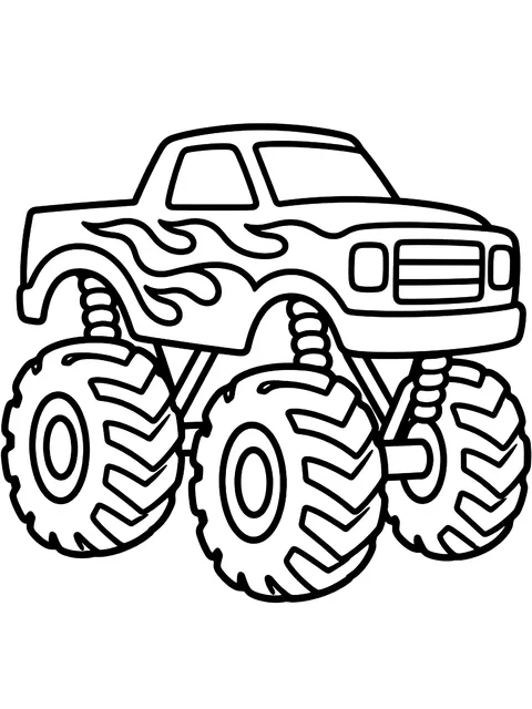 Easy Monster truck with flame paint coloring page