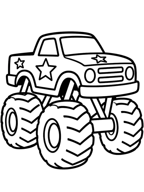 Easy Monster truck with star decals coloring page