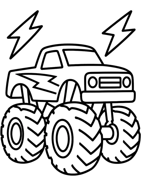 Easy Monster truck with lightning bolts coloring page