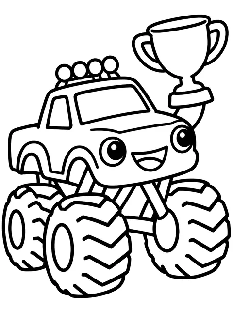 Easy Monster truck with a trophy coloring page