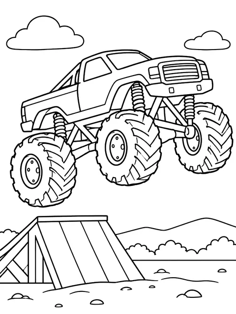 Monster truck jumping off a ramp coloring page