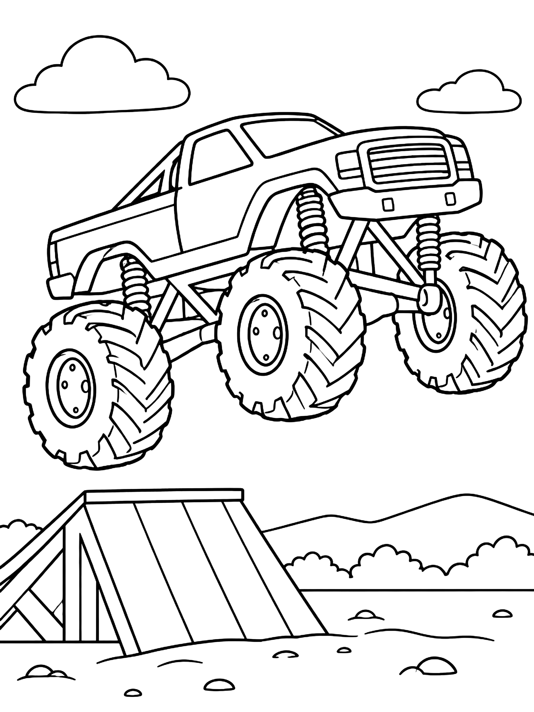 Monster truck jumping off a ramp coloring page