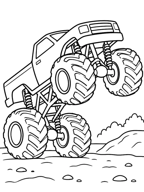 Monster truck doing a wheelie coloring page