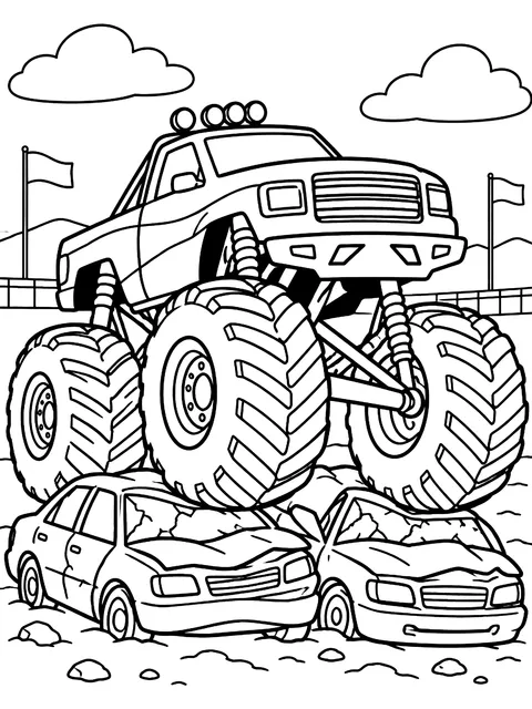 Monster truck crushing cars coloring page