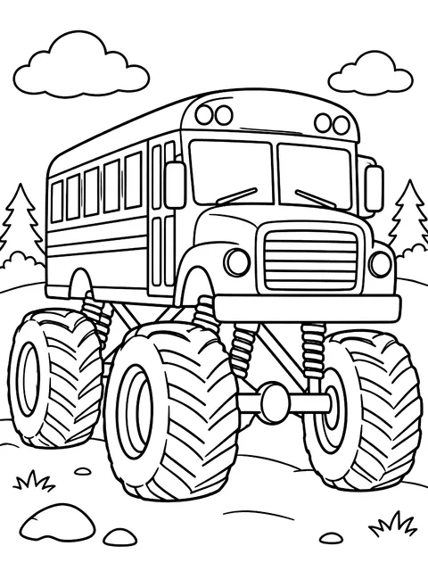 Monster truck school bus coloring page
