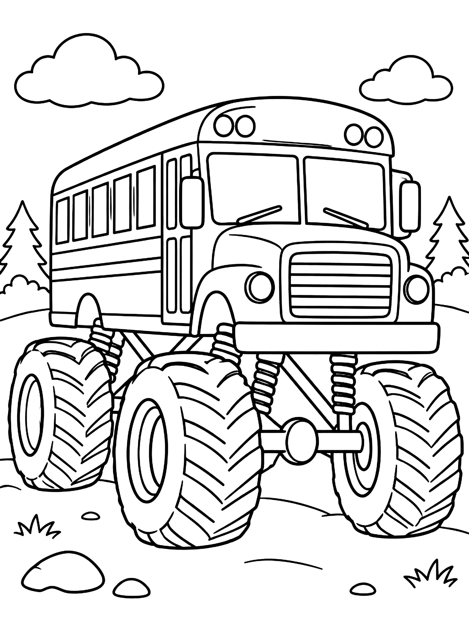 Monster truck school bus coloring page