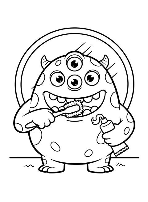 Easy Monster brushing its teeth coloring page