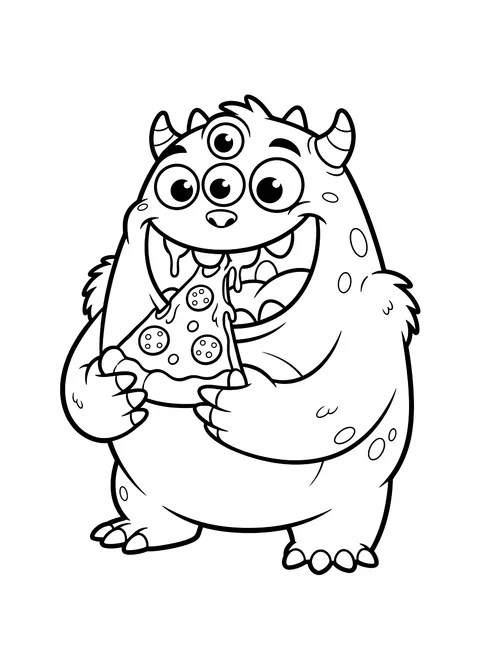 Easy Monster eating pizza coloring page