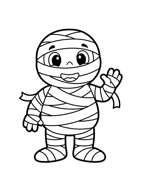 Easy Friendly little mummy coloring page