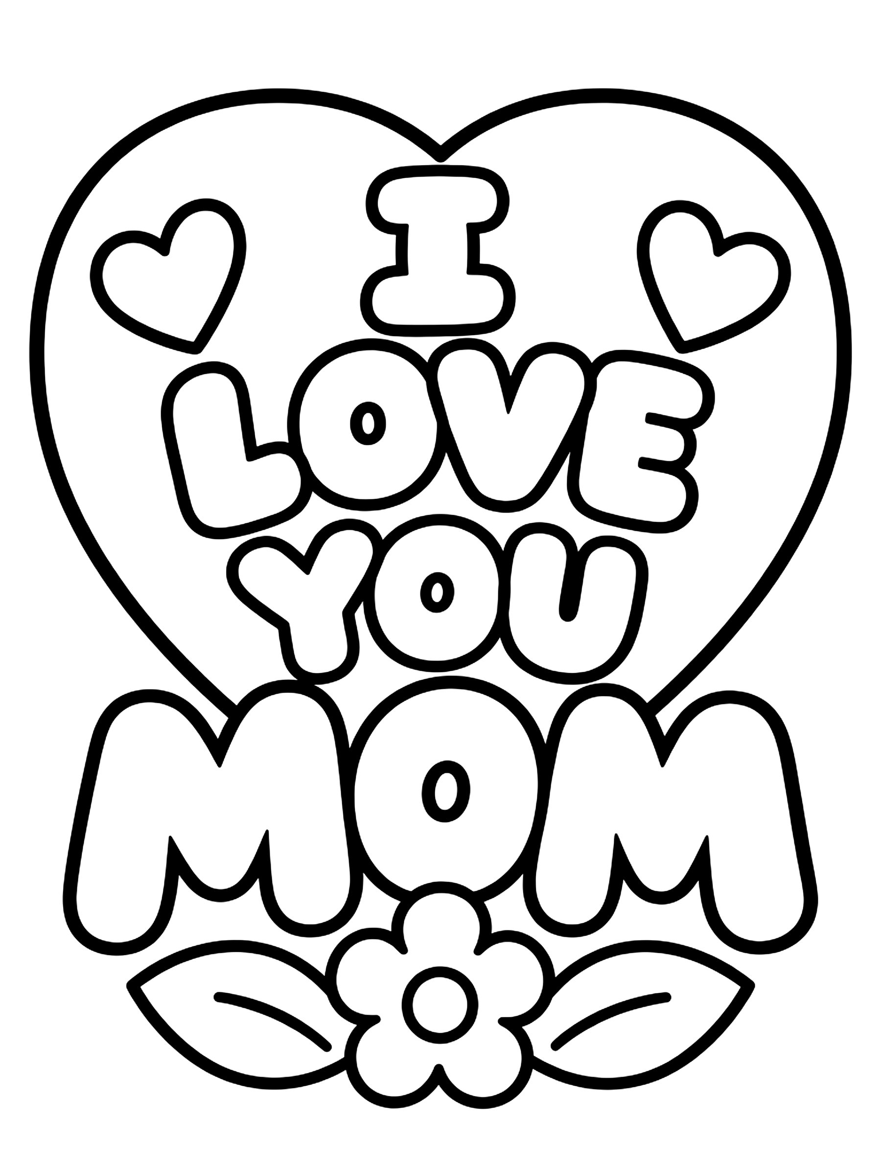 Easy I love you mom lettering coloring page