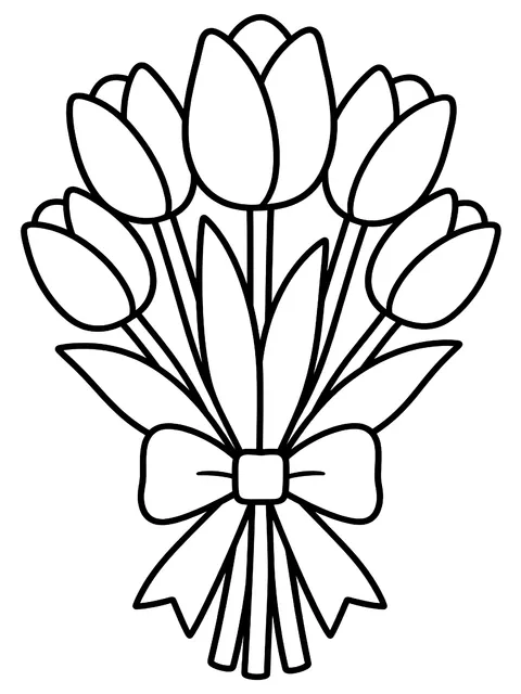Easy Bunch of tulips tied with a ribbon coloring page