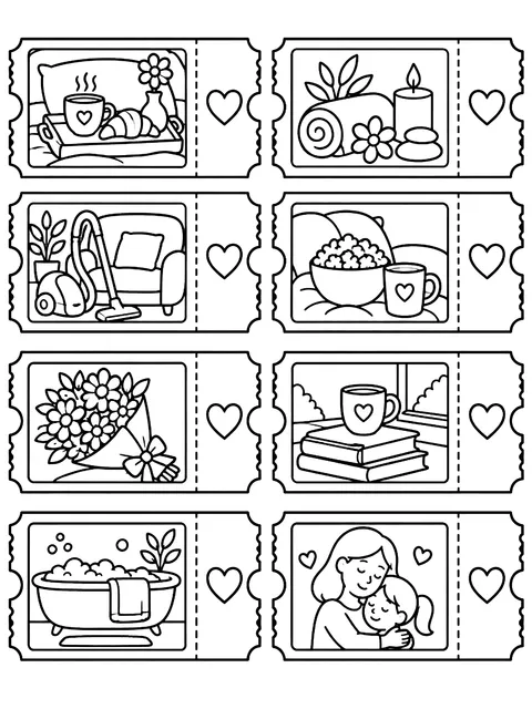 Sheet of coupons for mom coloring page