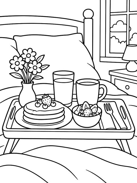 Breakfast in bed on a tray coloring page