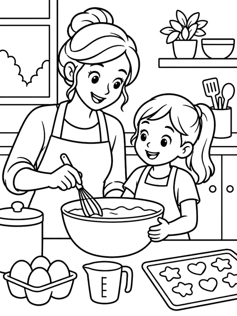 Baking with mom coloring page