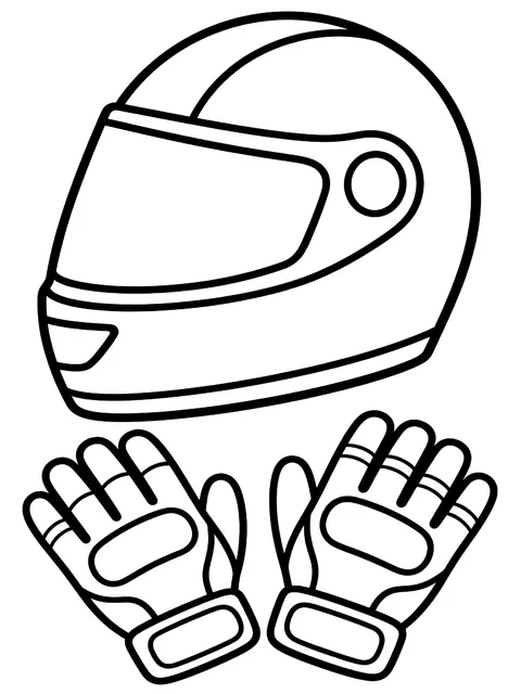 Easy Motorcycle helmet and gloves coloring page