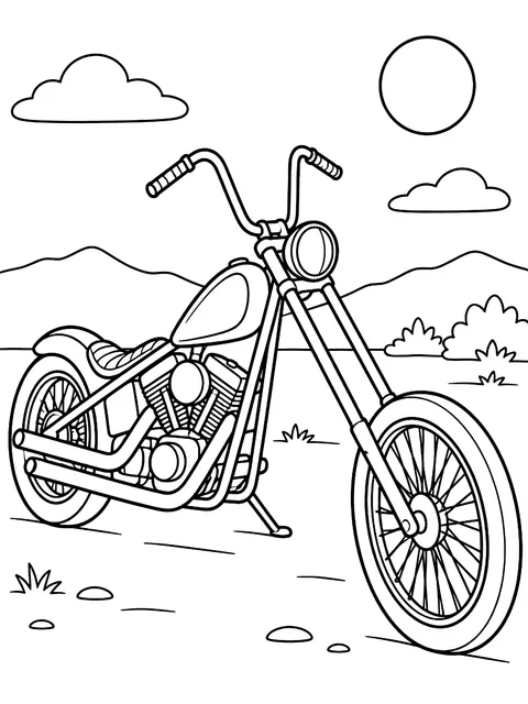 Chopper with a long front fork coloring page